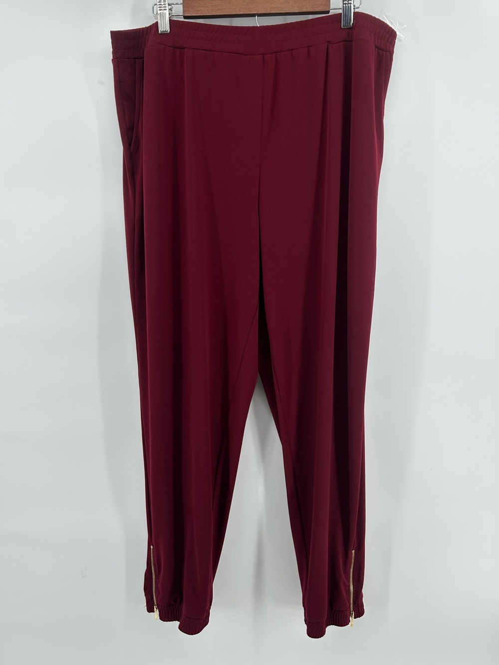 Susan Graver Maroon Pull-On Zip-Hem Joggers Trousers Women's Size 1X Comfort
